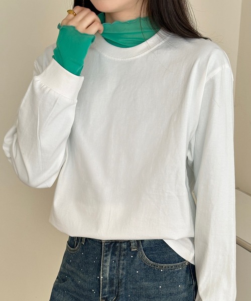 DAY CLOSET（デイ クローゼット）の「【ゆったりオーバーサイズ】長袖 ラウンドネックドロップショルダー ロング Tシャツ（Tシャツ/カットソー・レディース・レッド/ホワイト/グレー・L/XL/M）」の10枚目の写真