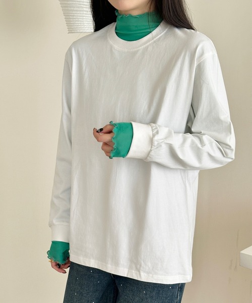 DAY CLOSET（デイ クローゼット）の「【ゆったりオーバーサイズ】長袖 ラウンドネックドロップショルダー ロング Tシャツ（Tシャツ/カットソー・レディース・レッド/ホワイト/グレー・L/XL/M）」の11枚目の写真