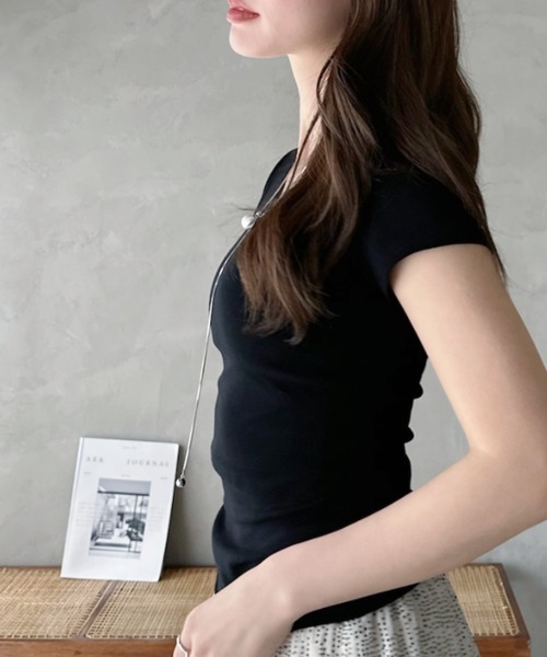 Eclat one(エクラワン)の「【Eclat one】ベーシック Vネック コンパクトシルエット カットソー(Tシャツ/カットソー・レディース・イエロー/ホワイト/グレー/ブラック・FREE)」の13枚目の写真
