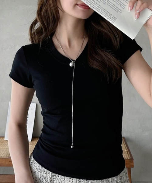Eclat one(エクラワン)の「【Eclat one】ベーシック Vネック コンパクトシルエット カットソー(Tシャツ/カットソー・レディース・イエロー/ホワイト/グレー/ブラック・FREE)」の16枚目の写真