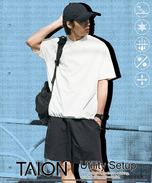 TAION(タイオン)の「限定展開 TAION/タイオン TAION×FREAK'S STORE 別注 ユーティリティ セットアップ/Tシャツ/ショーツ/UVカット/吸水速乾/抗菌/ストレッチ(Tシャツ/カットソー・メンズ・チャコールグレー/ブラック/ホワイト・SMALL/MEDIUM/LARGE/X-LARGE)」の2枚目の写真
