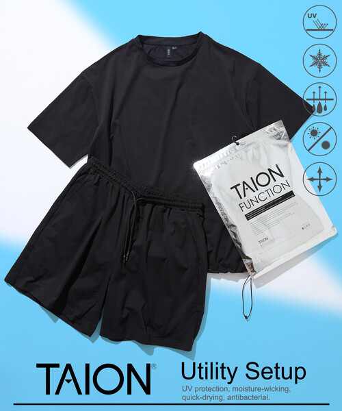 TAION(タイオン)の「限定展開 TAION/タイオン TAION×FREAK'S STORE 別注 ユーティリティ セットアップ/Tシャツ/ショーツ/UVカット/吸水速乾/抗菌/ストレッチ(Tシャツ/カットソー・メンズ・チャコールグレー/ブラック/ホワイト・SMALL/MEDIUM/LARGE/X-LARGE)」の1枚目の写真