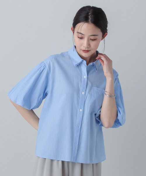 GLOBAL WORK(グローバルワーク)の「MATINEE LINE/テンセルキュプラシャツ/656154(シャツ/ブラウス・レディース・ホワイト系その他/ブルー系その他・MEDIUM/LARGE)」の1枚目の写真