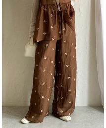 She's Closet（シーズクローゼット）の「花柄 刺繍 エンブロイダリー ストレート ルーズ イージー ワイドパンツ（その他パンツ）」