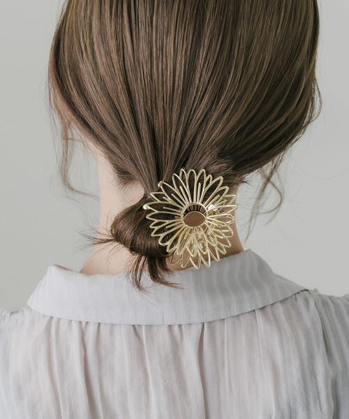 ナチュラルオータムバレッタ 押し花 本物 髪留め メタルフラワーバンス（バレッタ/ヘアクリップ）｜SMELLY（スメリー