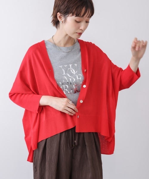 Bou Jeloud（ブージュルード）の「UVサラサラBOXシルエット前後差カーディガン（カーディガン/ボレロ・レディース・イエロー/A/ピンク/ブラック/オフホワイト/オレンジ/ブルー/キャメル/ライトグレー/パープル/アイボリー/ブラウン/レッド・FREE）」の12枚目の写真