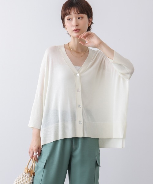 Bou Jeloud（ブージュルード）の「UVサラサラBOXシルエット前後差カーディガン（カーディガン/ボレロ・レディース・イエロー/A/ピンク/ブラック/オフホワイト/オレンジ/ブルー/キャメル/ライトグレー/パープル/アイボリー/ブラウン/レッド・FREE）」の3枚目の写真