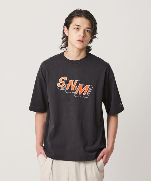 Champion(チャンピオン)の「<CHAMPION for BEAUTY&YOUTH>フロッキー Tシャツ(Tシャツ/カットソー・メンズ・ホワイト/ネイビー/ブラック/レッド・M/S/XL/L)」の2枚目の写真