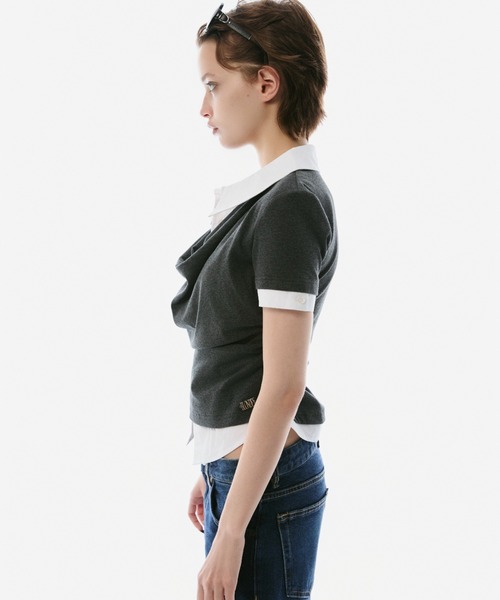 BLONDEY（ブロンディ）の「SHIRT DOCKING DRAPE NECK TOPS（その他トップス・レディース・チャコールグレー/ブラック・FREE）」の3枚目の写真