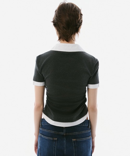 BLONDEY（ブロンディ）の「SHIRT DOCKING DRAPE NECK TOPS（その他トップス・レディース・チャコールグレー/ブラック・FREE）」の4枚目の写真