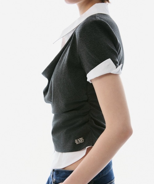 BLONDEY（ブロンディ）の「SHIRT DOCKING DRAPE NECK TOPS（その他トップス・レディース・チャコールグレー/ブラック・FREE）」の10枚目の写真
