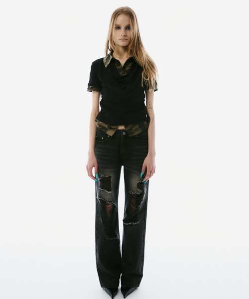 BLONDEY（ブロンディ）の「SHIRT DOCKING DRAPE NECK TOPS（その他トップス・レディース・チャコールグレー/ブラック・FREE）」の11枚目の写真