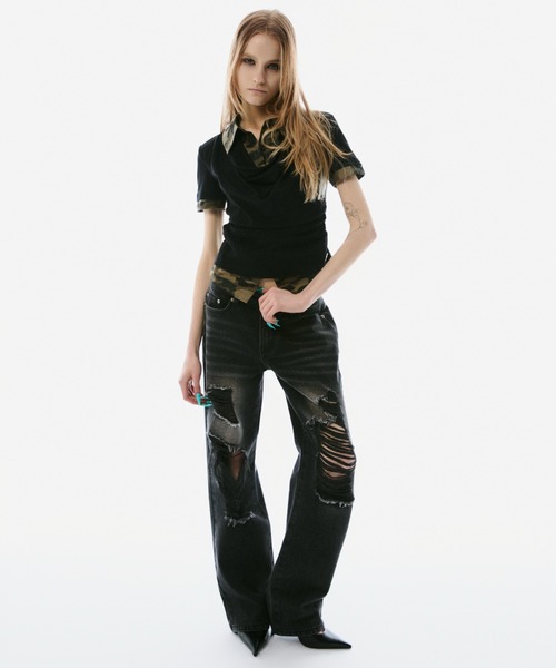 BLONDEY（ブロンディ）の「SHIRT DOCKING DRAPE NECK TOPS（その他トップス・レディース・チャコールグレー/ブラック・FREE）」の19枚目の写真