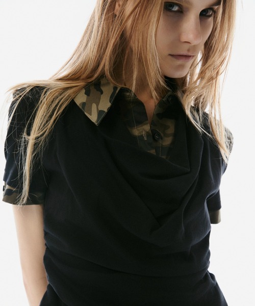 BLONDEY（ブロンディ）の「SHIRT DOCKING DRAPE NECK TOPS（その他トップス・レディース・チャコールグレー/ブラック・FREE）」の5枚目の写真