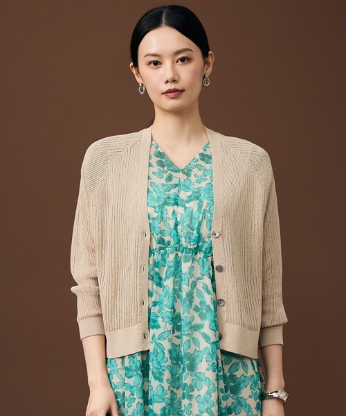 自由区(ジユウク)の「ファインリネンナイロン カーディガン(カーディガン/ボレロ・レディース・ベージュ系/ネイビー系/グリーン系・32)」の1枚目の写真