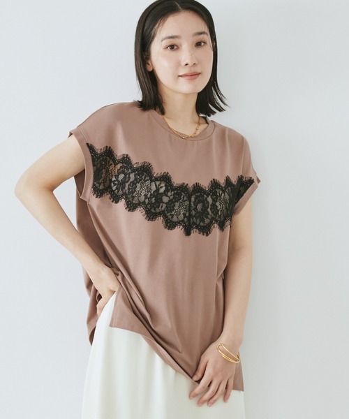 Doux archives(ドゥアルシーヴ)の「VカットレースTOPS(Tシャツ/カットソー・レディース・ブラウン/ブラック/オフホワイト・FREE)」の3枚目の写真