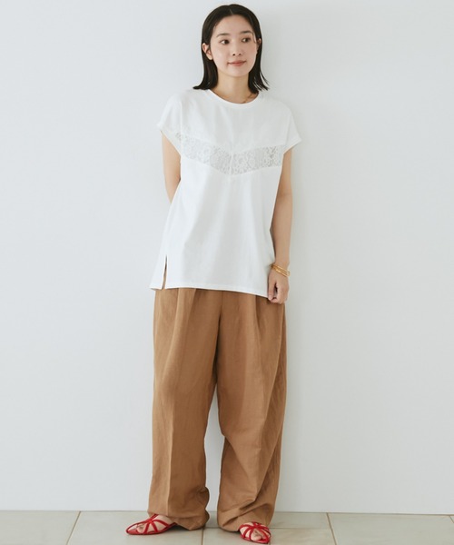 Doux archives(ドゥアルシーヴ)の「VカットレースTOPS(Tシャツ/カットソー・レディース・ブラウン/ブラック/オフホワイト・FREE)」の4枚目の写真