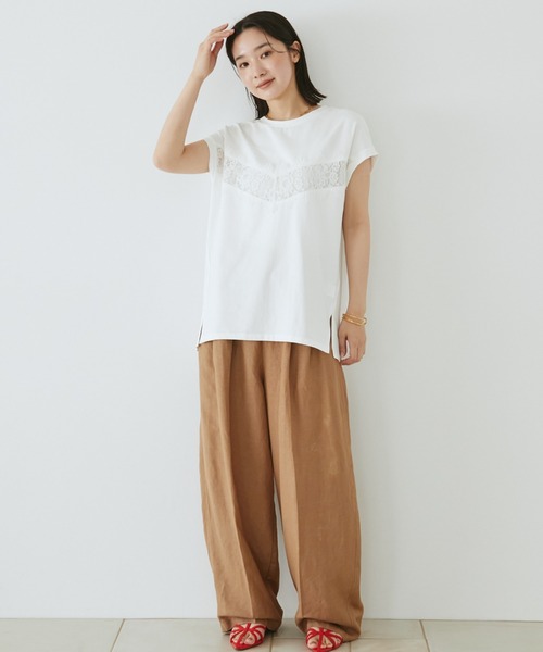 Doux archives(ドゥアルシーヴ)の「VカットレースTOPS(Tシャツ/カットソー・レディース・ブラウン/ブラック/オフホワイト・FREE)」の5枚目の写真