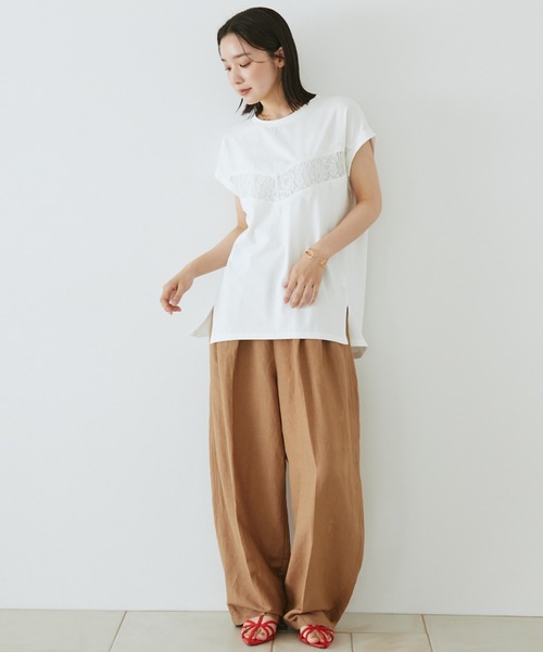 Doux archives(ドゥアルシーヴ)の「VカットレースTOPS(Tシャツ/カットソー・レディース・ブラウン/ブラック/オフホワイト・FREE)」の9枚目の写真