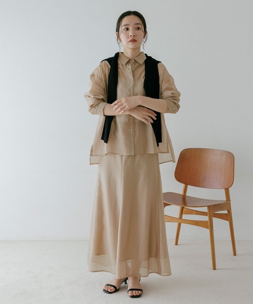 Andemiu(アンデミュウ)の「【WEB限定カラー】シアーシャツセットアップ659294(ワンピース・レディース・モカ/ブルー/チャコールグレー/ネイビー・FREE)」の3枚目の写真