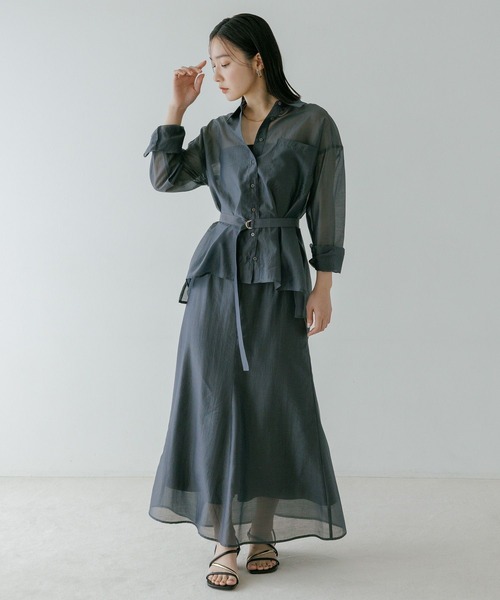 Andemiu(アンデミュウ)の「【WEB限定カラー】シアーシャツセットアップ659294(ワンピース・レディース・モカ/ブルー/チャコールグレー/ネイビー・FREE)」の5枚目の写真