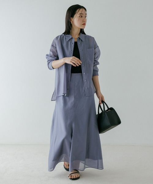 Andemiu(アンデミュウ)の「【WEB限定カラー】シアーシャツセットアップ659294(ワンピース・レディース・モカ/ブルー/チャコールグレー/ネイビー・FREE)」の11枚目の写真