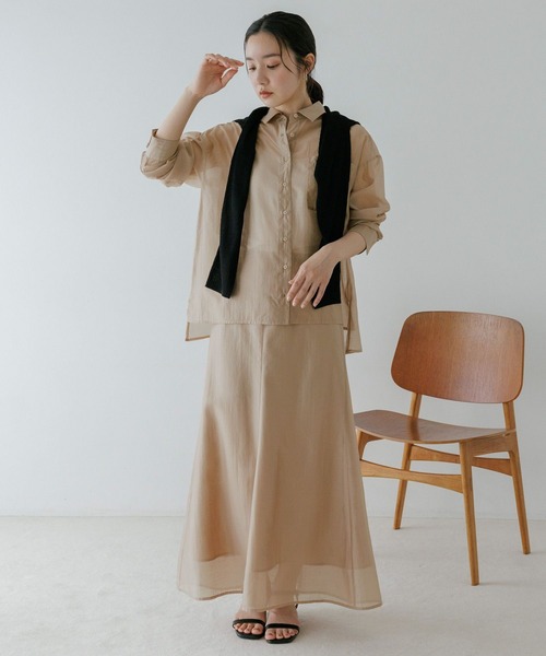 Andemiu(アンデミュウ)の「【WEB限定カラー】シアーシャツセットアップ659294(ワンピース・レディース・モカ/ブルー/チャコールグレー/ネイビー・FREE)」の13枚目の写真