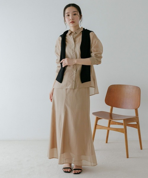 Andemiu(アンデミュウ)の「【WEB限定カラー】シアーシャツセットアップ659294(ワンピース・レディース・モカ/ブルー/チャコールグレー/ネイビー・FREE)」の14枚目の写真