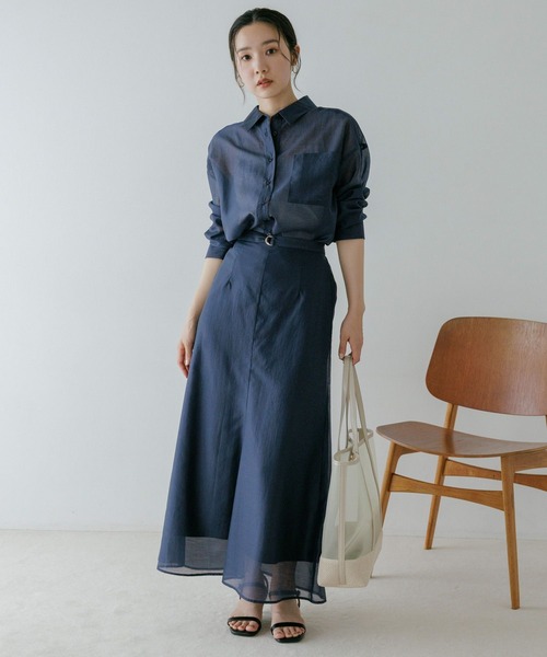 Andemiu(アンデミュウ)の「【WEB限定カラー】シアーシャツセットアップ659294(ワンピース・レディース・モカ/ブルー/チャコールグレー/ネイビー・FREE)」の17枚目の写真