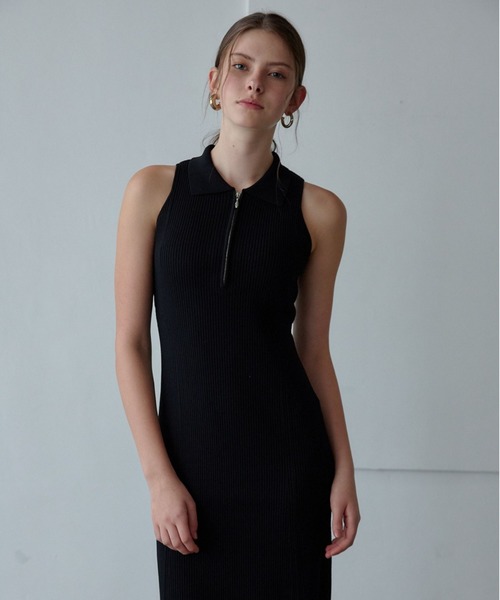 セール】Polo Collar Knit One-piece/ポロカラーニットワンピース