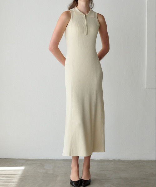 ORGUE(オルグ)の「Polo Collar Knit One-piece/ポロカラーニットワンピース(ワンピース・レディース・アイボリー/グレイッシュベージュ/ブラック・FREE)」の7枚目の写真