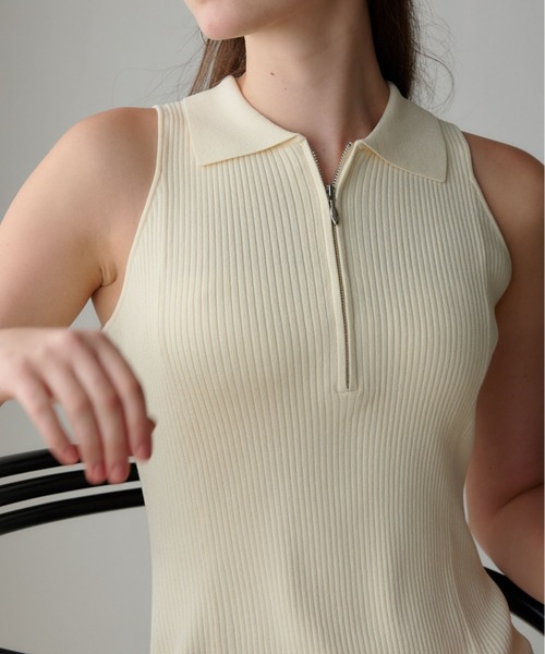ORGUE(オルグ)の「Polo Collar Knit One-piece/ポロカラーニットワンピース(ワンピース・レディース・アイボリー/グレイッシュベージュ/ブラック・FREE)」の10枚目の写真