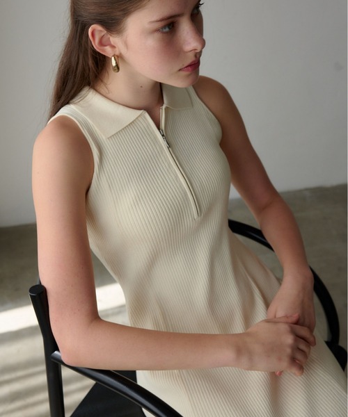 ORGUE(オルグ)の「Polo Collar Knit One-piece/ポロカラーニットワンピース(ワンピース・レディース・アイボリー/グレイッシュベージュ/ブラック・FREE)」の5枚目の写真