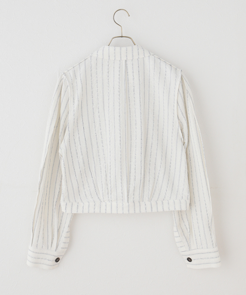 LOW CLASSIC（ロウ　クラシック）の「【LOW CLASSIC/ロウ クラシック】 STRIPE PINCHED SHIRT JACKET（その他アウター・レディース・アイボリー・MEDIUM）」の2枚目の写真