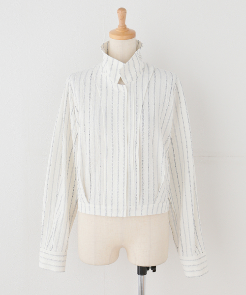 LOW CLASSIC（ロウ　クラシック）の「【LOW CLASSIC/ロウ クラシック】 STRIPE PINCHED SHIRT JACKET（その他アウター・レディース・アイボリー・MEDIUM）」の7枚目の写真