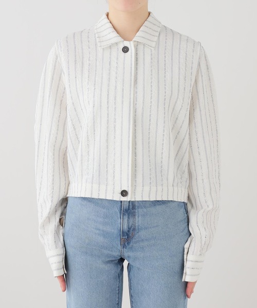 LOW CLASSIC（ロウ　クラシック）の「【LOW CLASSIC/ロウ クラシック】 STRIPE PINCHED SHIRT JACKET（その他アウター・レディース・アイボリー・MEDIUM）」の12枚目の写真