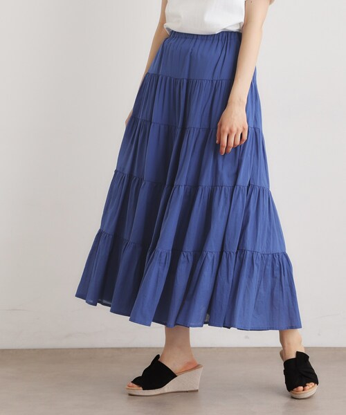 LAURA ASHLEY(ローラアシュレイ)の「【ウエストゴム仕様/両脇ポケット】コットンボイル ティアードスカート(スカート・レディース・ブルー/ブラウン・38/40)」の7枚目の写真
