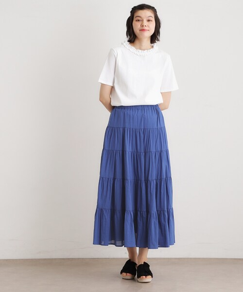 LAURA ASHLEY(ローラアシュレイ)の「【ウエストゴム仕様/両脇ポケット】コットンボイル ティアードスカート(スカート・レディース・ブルー/ブラウン・38/40)」の9枚目の写真