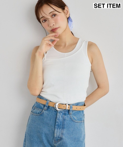 mysty woman(ミスティウーマン)の「デザインタンク2Pセット 798417(タンクトップ・レディース・ブラック/ブルー/オフホワイト・FREE)」の2枚目の写真
