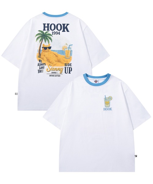 HOOK(フック)の「HOOK -original- サングラスキャットビーチプリントTシャツ(Tシャツ/カットソー・メンズ・ホワイト/ブラック・L/XL/M)」の2枚目の写真