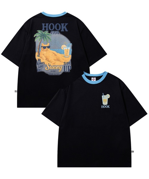 HOOK(フック)の「HOOK -original- サングラスキャットビーチプリントTシャツ(Tシャツ/カットソー・メンズ・ホワイト/ブラック・L/XL/M)」の1枚目の写真