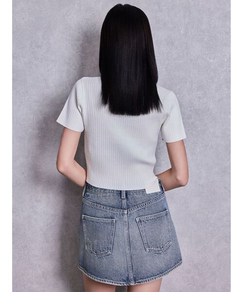 GYDA(ジェイダ)の「Symmetry GYDAハーフスリーブポロニットトップス(Tシャツ/カットソー・レディース・オフホワイト/その他1/ブラック・FREE)」の9枚目の写真