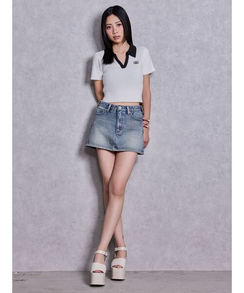 GYDA(ジェイダ)の「Symmetry GYDAハーフスリーブポロニットトップス(Tシャツ/カットソー・レディース・オフホワイト/その他1/ブラック・FREE)」の10枚目の写真