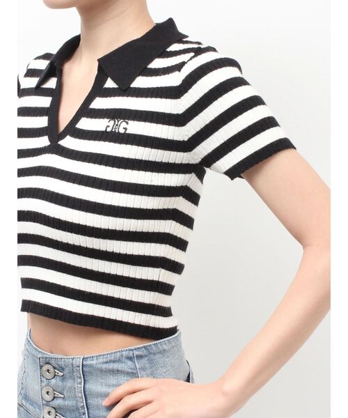 GYDA(ジェイダ)の「Symmetry GYDAハーフスリーブポロニットトップス(Tシャツ/カットソー・レディース・オフホワイト/その他1/ブラック・FREE)」の21枚目の写真