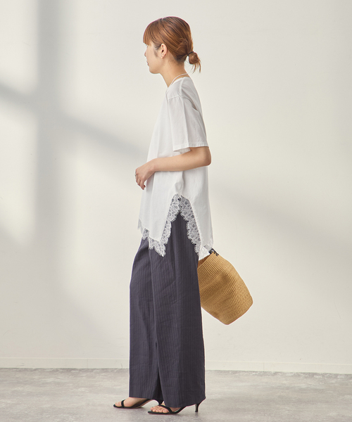 journal standard L'essage（ジャーナルスタンダードレサージュ）の「レースイレギュラーヘムTシャツ（Tシャツ/カットソー・レディース・ブラウン/グレー/アイボリー・FREE）」の5枚目の写真