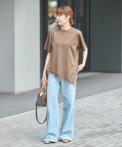journal standard L'essage（ジャーナルスタンダードレサージュ）の「レースイレギュラーヘムTシャツ（Tシャツ/カットソー・レディース・ブラウン/グレー/アイボリー・FREE）」の6枚目の写真