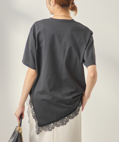journal standard L'essage（ジャーナルスタンダードレサージュ）の「レースイレギュラーヘムTシャツ（Tシャツ/カットソー・レディース・ブラウン/グレー/アイボリー・FREE）」の9枚目の写真