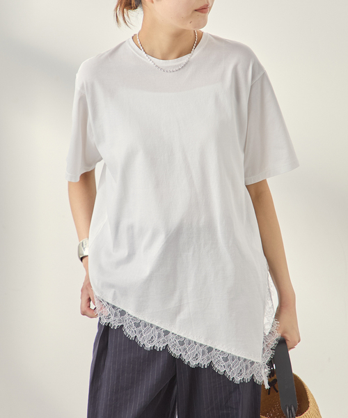 journal standard L'essage（ジャーナルスタンダードレサージュ）の「レースイレギュラーヘムTシャツ（Tシャツ/カットソー・レディース・ブラウン/グレー/アイボリー・FREE）」の12枚目の写真