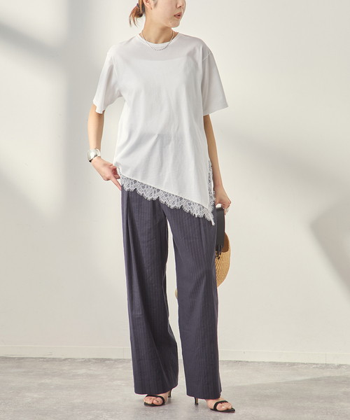 journal standard L'essage（ジャーナルスタンダードレサージュ）の「レースイレギュラーヘムTシャツ（Tシャツ/カットソー・レディース・ブラウン/グレー/アイボリー・FREE）」の14枚目の写真