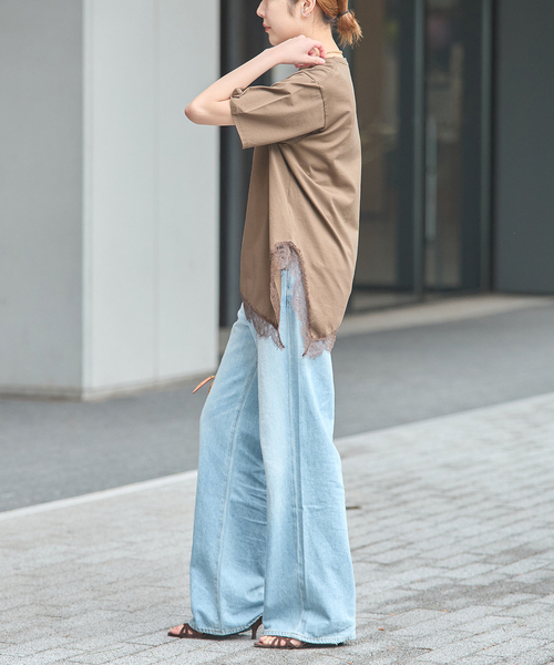 journal standard L'essage（ジャーナルスタンダードレサージュ）の「レースイレギュラーヘムTシャツ（Tシャツ/カットソー・レディース・ブラウン/グレー/アイボリー・FREE）」の18枚目の写真